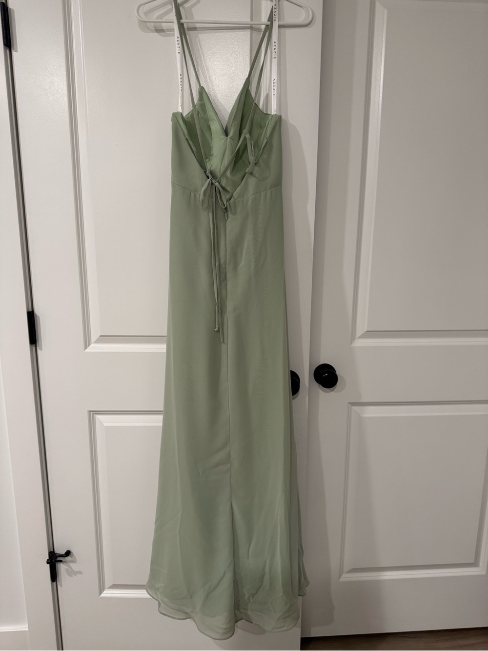 Azazie Everleigh Sage Green Bridesmaid Dress with High Slit + Garment Bag - Picture 5 of 11